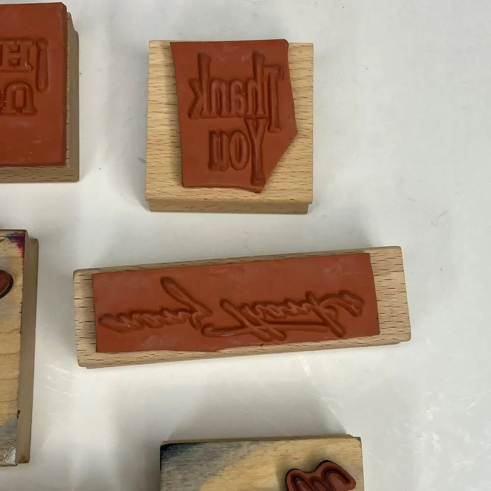 Lot of 8 Assorted Happy Birthday Merry Christmas Thank You Rubber Stamps